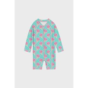 Slipstop SM2671001302 Yummy Long Sleeve Desenli Turkuaz Pembe Kız Çocuk Mayo
