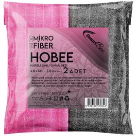 SmartBee Hobee 2'li Kareli Simli 40x40 cm 320GSM - Pembe/Gri Ovma Bezi