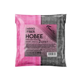 SmartBee Hobee 2'li Kareli Simli 40x40 cm 320GSM - Pembe/Gri Ovma Bezi