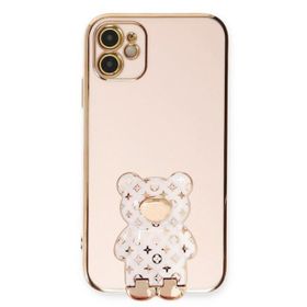 Smcase Apple iPhone 11 Standlı Kamera Korumalı Cute Bear Silikon Cep Telefonu Kılıfı