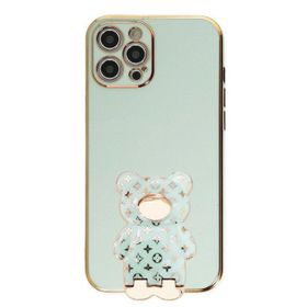 Smcase Apple iPhone 12 Pro Max Standlı Kamera Korumalı Cute Bear Silikon Cep Telefonu Kılıfı