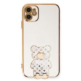 Smcase Apple iPhone 12 Standlı Kamera Korumalı Cute Bear Silikon Cep Telefonu Kılıfı