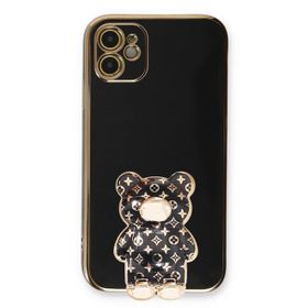 Smcase Apple iPhone 12 Standlı Kamera Korumalı Cute Bear Silikon Cep Telefonu Kılıfı