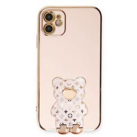 Smcase Apple iPhone 12 Standlı Kamera Korumalı Cute Bear Silikon Cep Telefonu Kılıfı