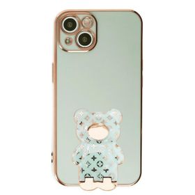 Smcase Apple iPhone 13 Standlı Kamera Korumalı Cute Bear Silikon Cep Telefonu Kılıfı