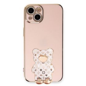 Smcase Apple iPhone 13 Standlı Kamera Korumalı Cute Bear Silikon Cep Telefonu Kılıfı