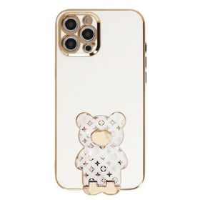 Smcase Apple iPhone 14 Pro Max Standlı Kamera Korumalı Cute Bear Silikon Cep Telefonu Kılıfı