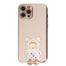 Smcase Apple iPhone 14 Pro Max Standlı Kamera Korumalı Cute Bear Silikon Cep Telefonu Kılıfı