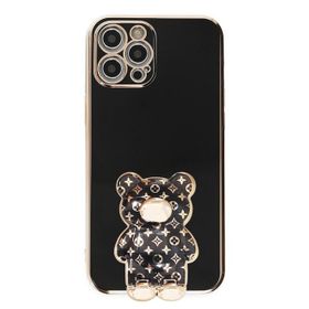 Smcase Apple iPhone 14 Pro Max Standlı Kamera Korumalı Cute Bear Silikon Cep Telefonu Kılıfı