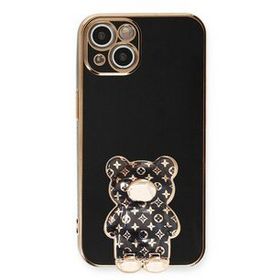 Smcase Apple iPhone 14 Standlı Kamera Korumalı Cute Bear Silikon Cep Telefonu Kılıfı