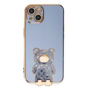 Smcase Apple iPhone 14 Standlı Kamera Korumalı Cute Bear Silikon Cep Telefonu Kılıfı