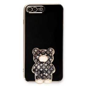 Smcase Apple iPhone 8 Plus Standlı Kamera Korumalı Cute Bear Silikon Cep Telefonu Kılıfı