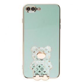 Smcase Apple iPhone 8 Plus Standlı Kamera Korumalı Cute Bear Silikon Cep Telefonu Kılıfı