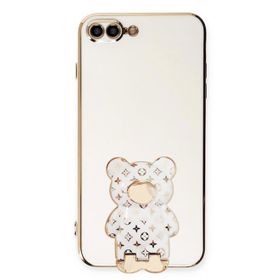 Smcase Apple iPhone 8 Plus Standlı Kamera Korumalı Cute Bear Silikon Cep Telefonu Kılıfı