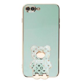 Smcase Apple iPhone 8 Plus Standlı Kamera Korumalı Cute Bear Silikon Cep Telefonu Kılıfı