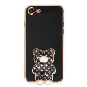 Smcase Apple iPhone SE 2022 Standlı Kamera Korumalı Cute Bear Silikon Cep Telefonu Kılıfı