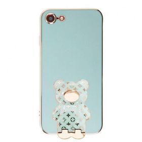 Smcase Apple iPhone SE 2022 Standlı Kamera Korumalı Cute Bear Silikon Cep Telefonu Kılıfı