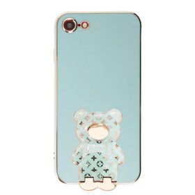 Smcase Apple iPhone SE 2022 Standlı Kamera Korumalı Cute Bear Silikon Cep Telefonu Kılıfı