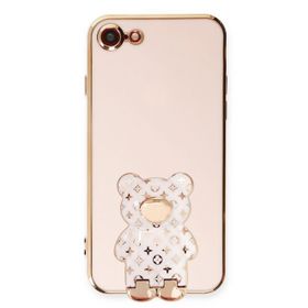 Smcase Apple iPhone SE 2022 Standlı Kamera Korumalı Cute Bear Silikon Cep Telefonu Kılıfı