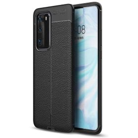 Smcase Huawei P40 Deri Dokulu Silikon Tam Kapatan Ekran Koruyucu Siyah Cep Telefonu Kılıfı