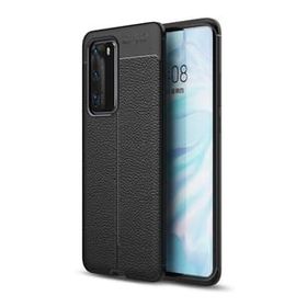 Smcase Huawei P40 Deri Dokulu Silikon Tam Kapatan Ekran Koruyucu Siyah Cep Telefonu Kılıfı