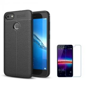 Smcase Huawei P9 Lite Mini Deri Dokulu Silikon Cam Ekran Koruyucu Kırmızı Cep Telefonu Kılıfı
