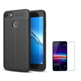 Smcase Huawei P9 Lite Mini Deri Dokulu Silikon Cam Ekran Koruyucu Kırmızı Cep Telefonu Kılıfı