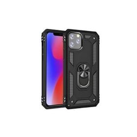 Smcase iPhone 12 Pro Vega Yüzüklü Standlı Kapak Siyah Nano Ekran Koruyucu Siyah Cep Telefonu Kılıfı