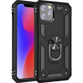Smcase iPhone 12 Pro Vega Yüzüklü Standlı Kapak Siyah Nano Ekran Koruyucu Siyah Cep Telefonu Kılıfı