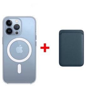 Smcase iPhone 13 Pro Manyetik Kristal Wiriless Destekli Sert Kapak Silikon Manyetik Kartlıklı Yeşil Cep Telefonu Kılıfı