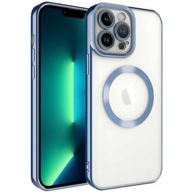 Smcase iPhone 13 Pro Mavi Kamera Korumalı Manyetik Wiriless Destekli Lazer Setro Silikon Cep Telefonu Kılıfı