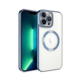 Smcase iPhone 13 Pro Mavi Kamera Korumalı Manyetik Wiriless Destekli Lazer Setro Silikon Cep Telefonu Kılıfı