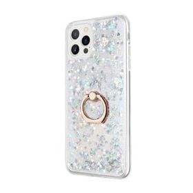Smcase iPhone 13 Pro Sulu Yüzüklü Milce Silikon Gümüş Cep Telefonu Kılıfı