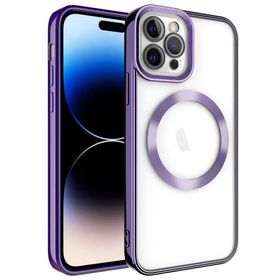 Smcase iPhone 14 Pro Max Magsafe Wiriless Özellikli Lazer Setro Kapak Mor Cep Telefonu Kılıfı