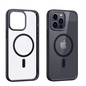 Smcase iPhone 14 Pro Max Manyetik Wiriless Destekli Krom Silikon Siyah Cep Telefonu Kılıfı