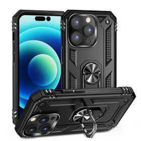 Smcase iPhone 14 Pro Max Vega Yüzüklü Stand Tank Kapak Nano Ekran Koruyucu Lacivert Cep Telefonu Kılıfı