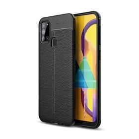 Smcase Samsung Galaxy A21S Deri Dokulu Silikon Lacivert Cep Telefonu Kılıfı
