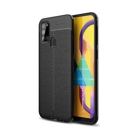 Smcase Samsung Galaxy A21S Deri Dokulu Silikon Lacivert Cep Telefonu Kılıfı