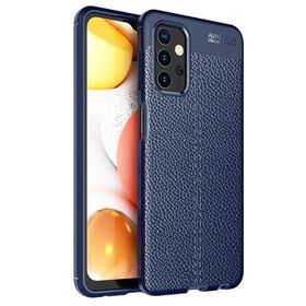 Smcase Samsung Galaxy A23 Deri Dokulu Niss Silikon Nano Lacivert Cep Telefonu Kılıfı