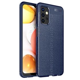 Smcase Samsung Galaxy A23 Deri Dokulu Niss Silikon Nano Lacivert Cep Telefonu Kılıfı