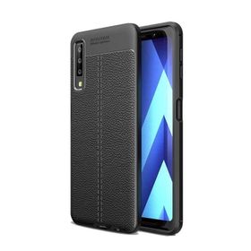 Smcase Samsung Galaxy A30S Deri Dokulu Silikon Siyah Cep Telefonu Kılıfı