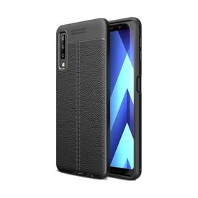 Smcase Samsung Galaxy A30S Deri Dokulu Silikon Siyah Cep Telefonu Kılıfı
