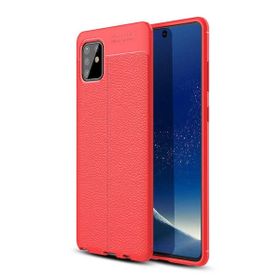 Smcase Samsung Galaxy A81 Deri Dokulu Silikon Tam Kapatan Kırmızı Cep Telefonu Kılıfı