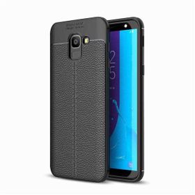 Smcase Samsung Galaxy J6 Deri Dokulu Silikon Nano Gri Cep Telefonu Kılıfı