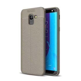 Smcase Samsung Galaxy J6 Deri Dokulu Silikon Nano Gri Cep Telefonu Kılıfı