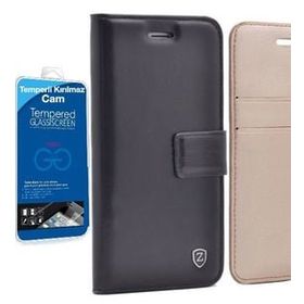 Smcase Samsung Galaxy J7 2016 Lüx Cüzdan Cam Siyah Cep Telefonu Kılıfı