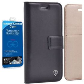 Smcase Samsung Galaxy J7 2016 Lüx Cüzdan Cam Siyah Cep Telefonu Kılıfı