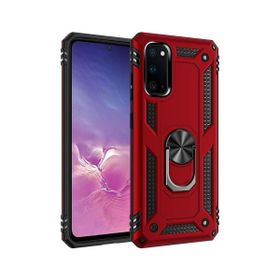 Smcase Samsung Galaxy S20 Vega Yüzüklü Standlı Tank Kapak Tam Kapatan Kırmızı Siyah Cep Telefonu Kılıfı