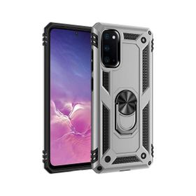Smcase Samsung Galaxy S20 Vega Yüzüklü Standlı Tank Kapak Tam Kapatan Kırmızı Siyah Cep Telefonu Kılıfı