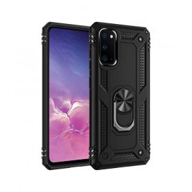 Smcase Samsung Galaxy S20 Vega Yüzüklü Standlı Tank Kapak Tam Kapatan Kırmızı Siyah Cep Telefonu Kılıfı